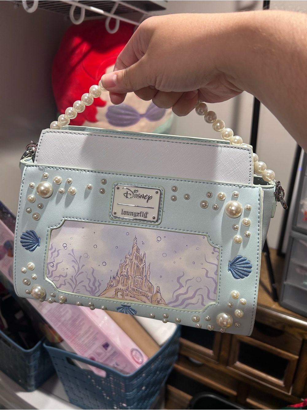 The Little Mermaid Pearl-Handle Crossbody Bag - Light Blue - Picture 2 of 3